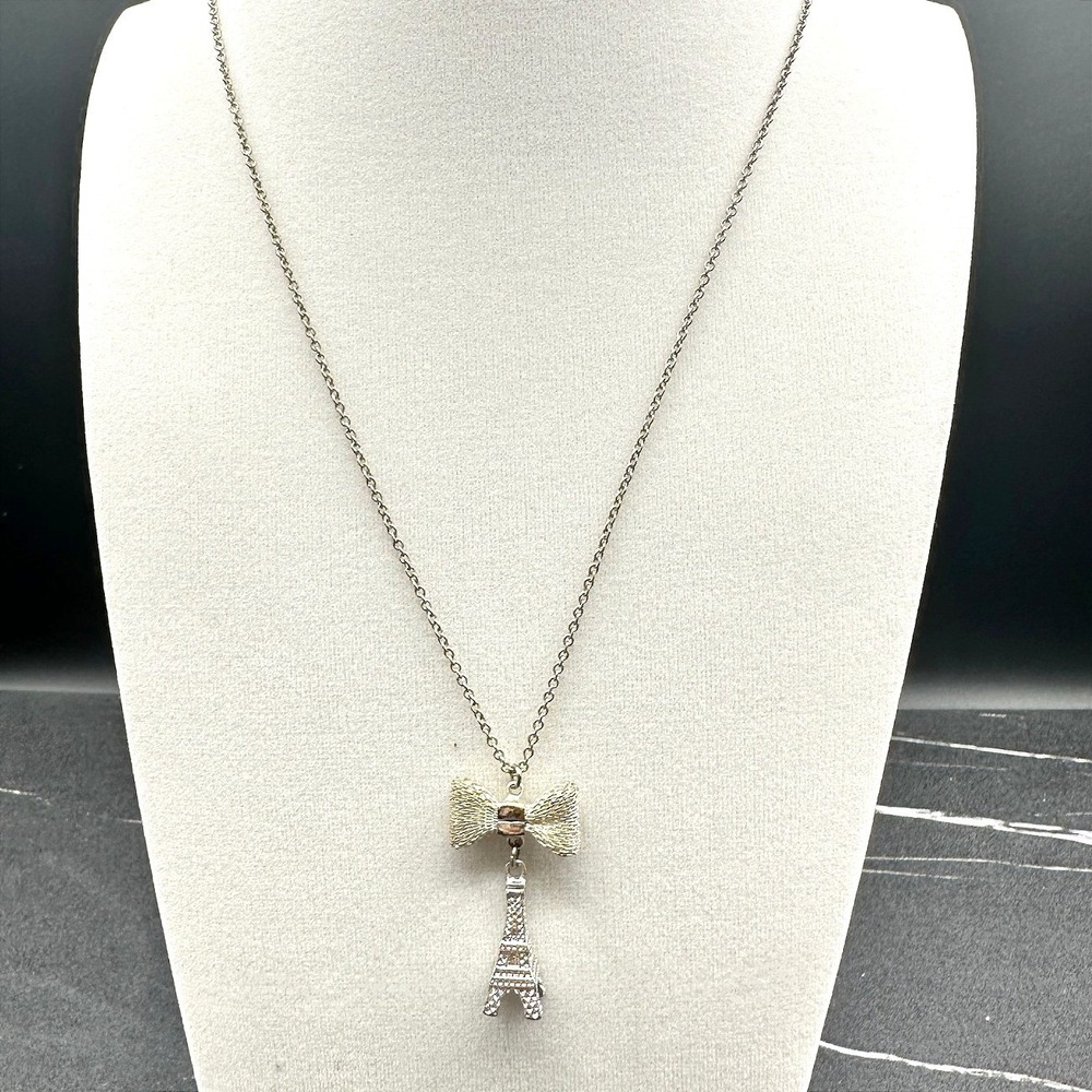 Claire's Silver-Tone Classic Adjustable Bow Detail Eiffel Tower Lobster Necklace